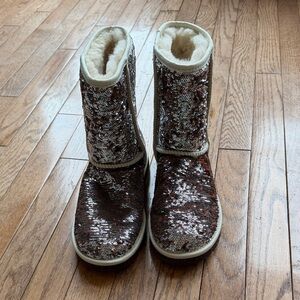 UGG Champagne Sequin Boots with Fur Lining